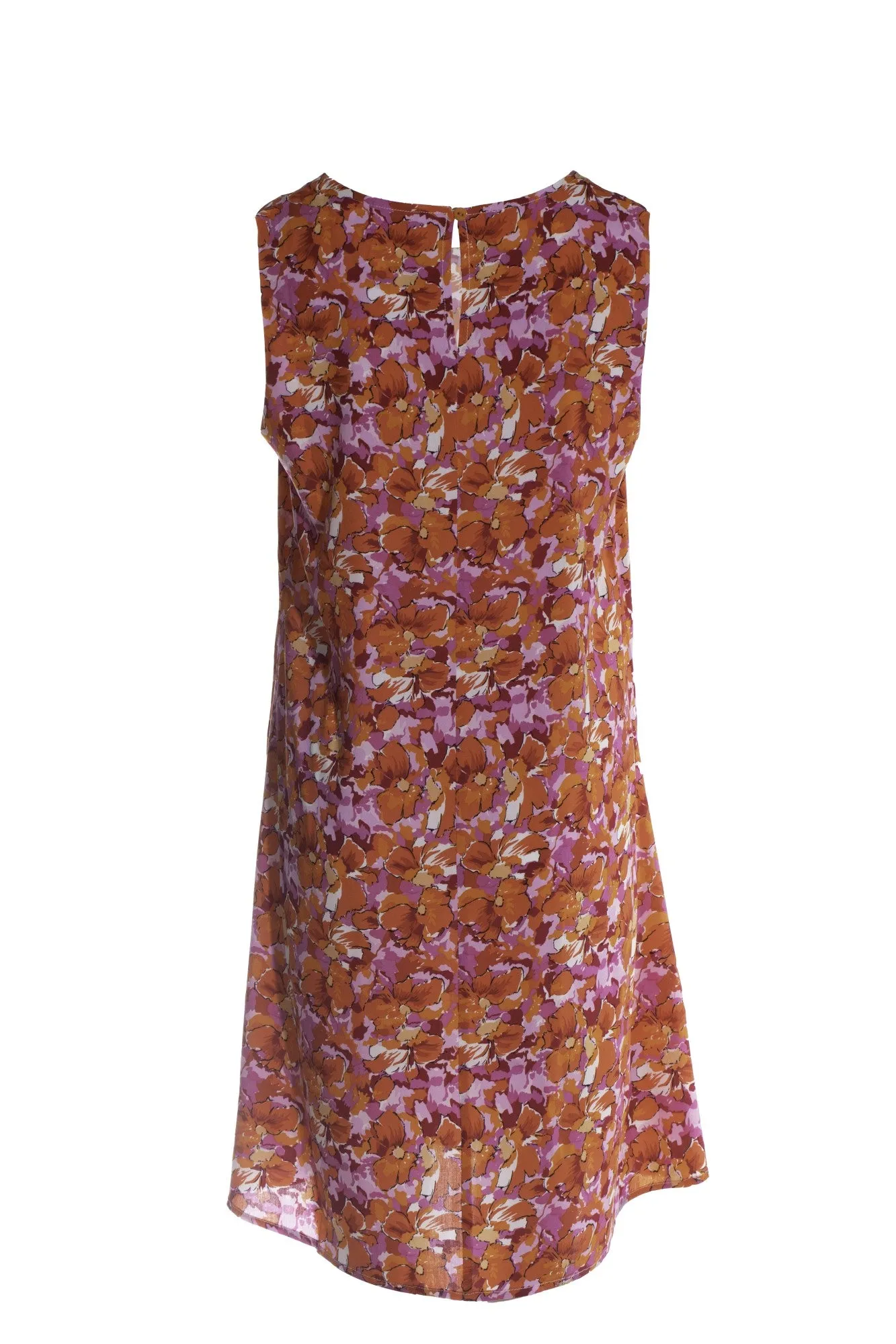 Sleeveless Viscose Dress | Pink Orange Flowers | 3340AR