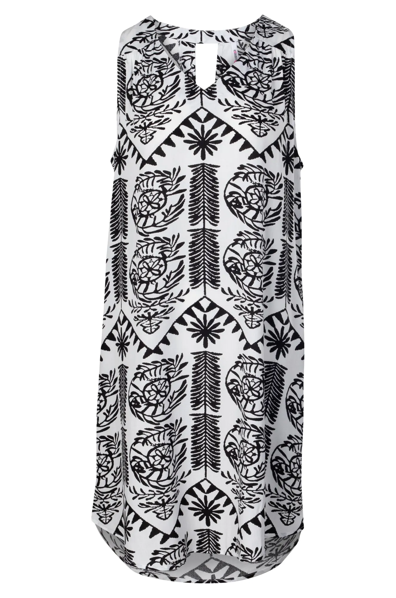 V neck Dress with keyhole back | BLACK WHITE TILE | 3351A1