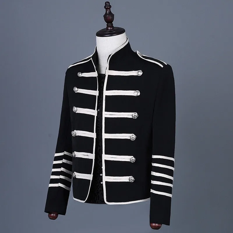 White Striped Shoulder Loop Men Blazer