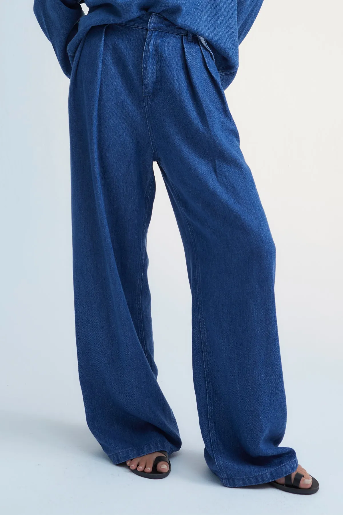 WIDE LEG DENIM TROUSERS "WOODLAND" BLUE