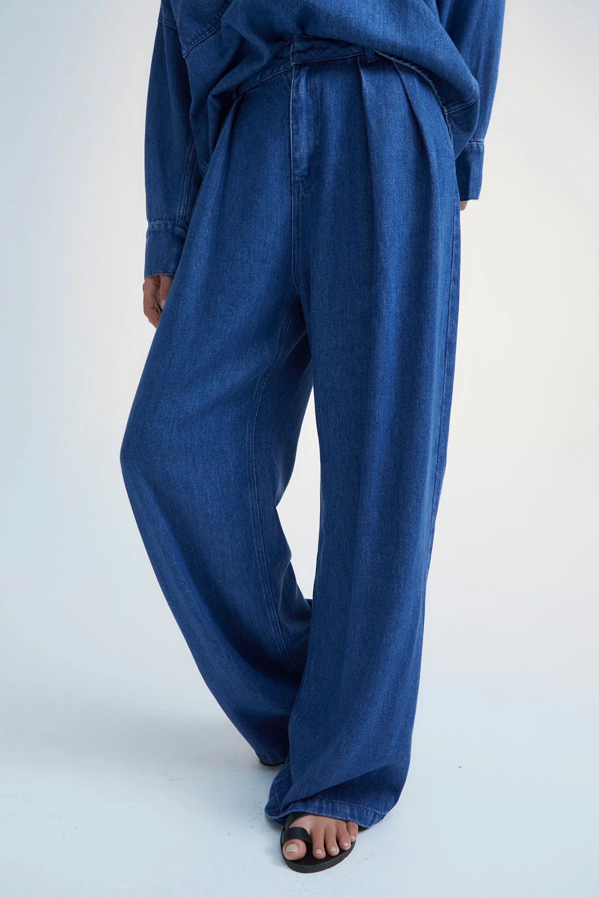 WIDE LEG DENIM TROUSERS "WOODLAND" BLUE