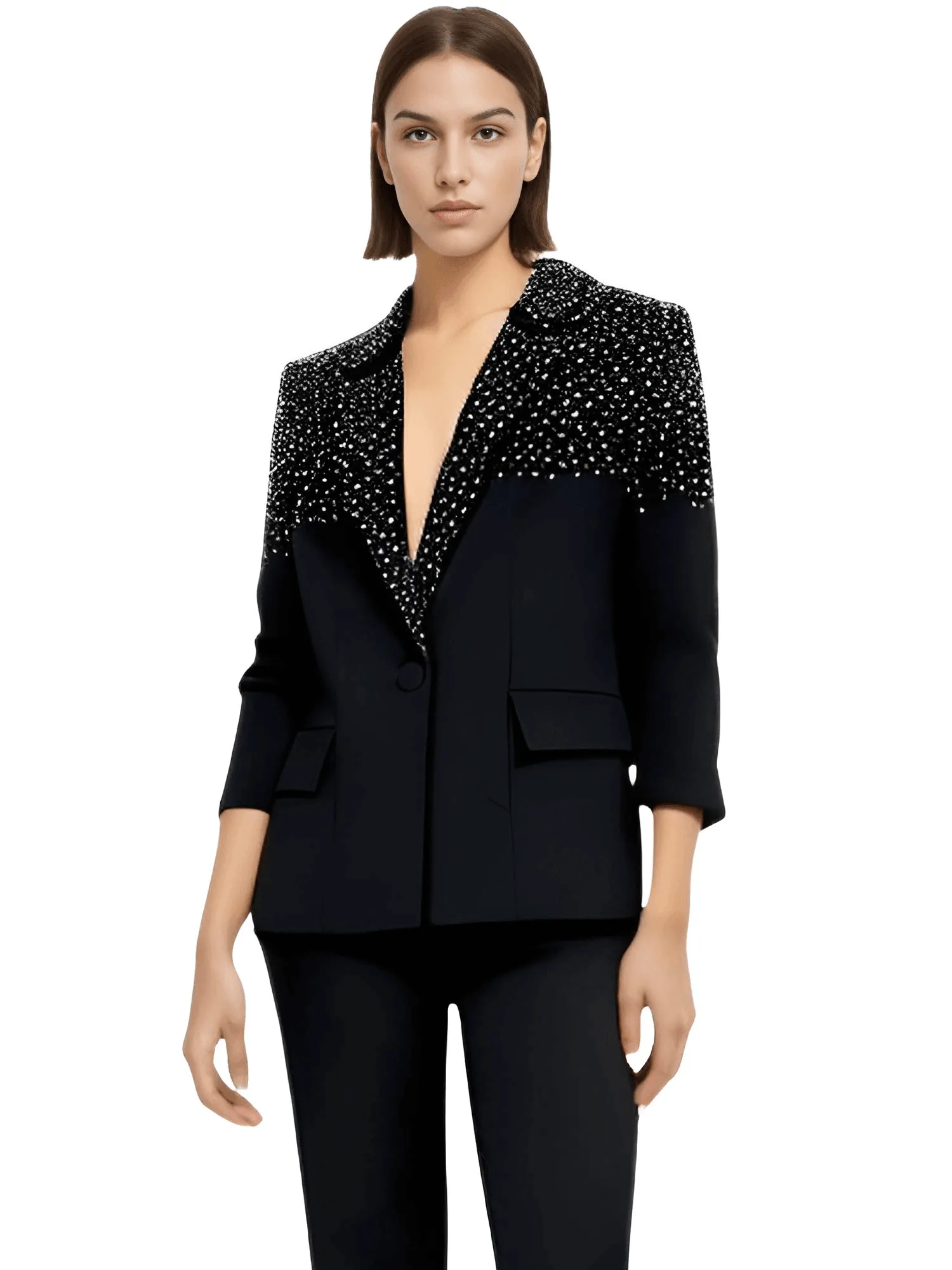 Women's White Single Button Blazer With Sequins - Now in Black Too!