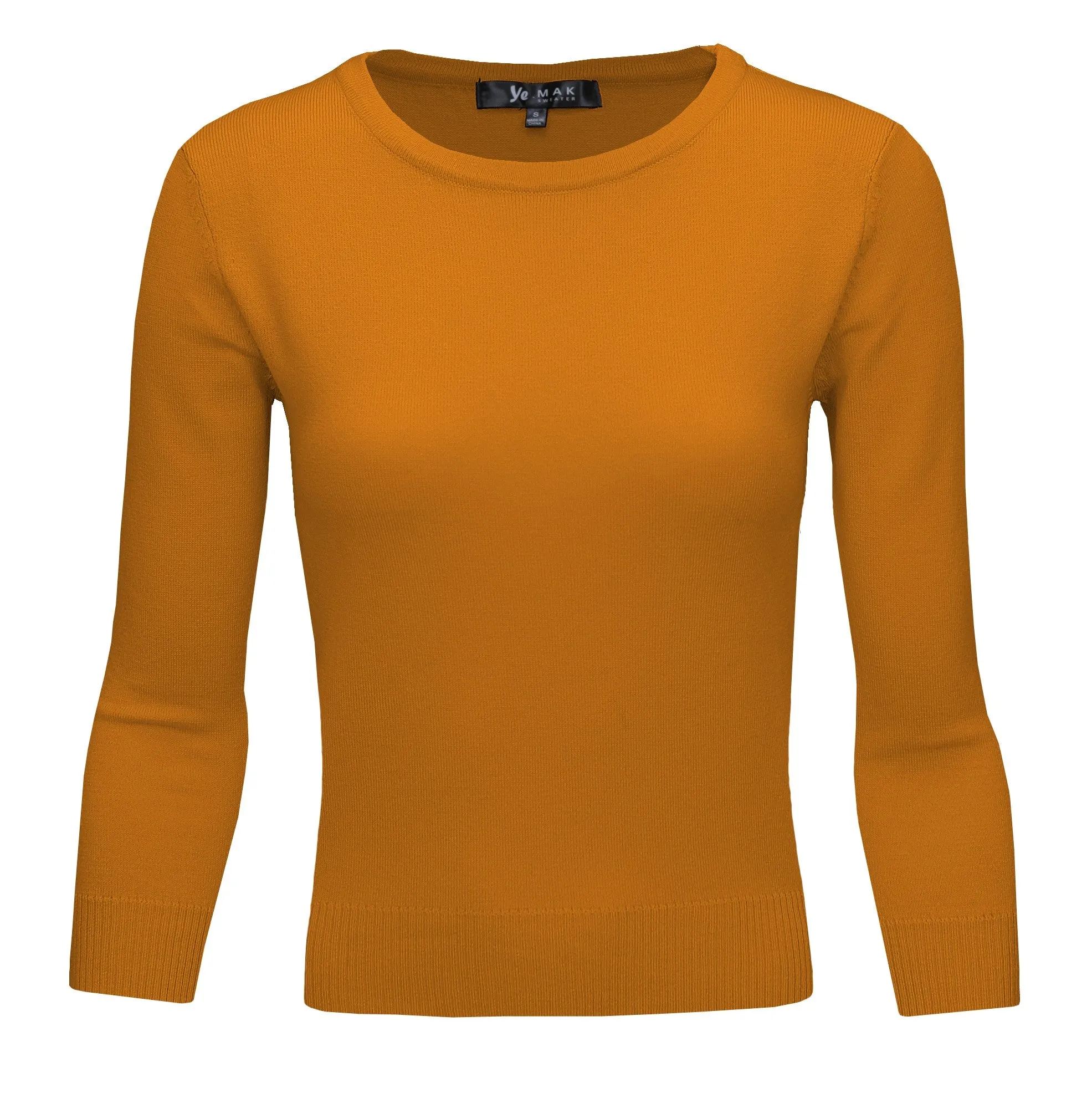 YEMAK Women's 3/4 Sleeve Crewneck Lightweight Basic Casual knit Pullover Sweater MK3636 (S-XL)